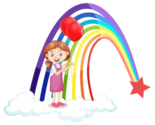 Free Vector a girl holding balloons with rainbow