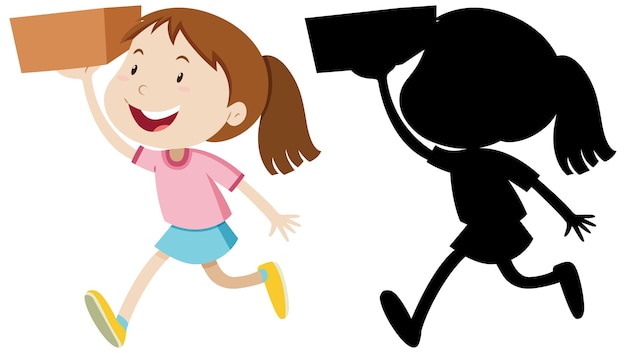 Free Vector girl holding the box with its silhouette