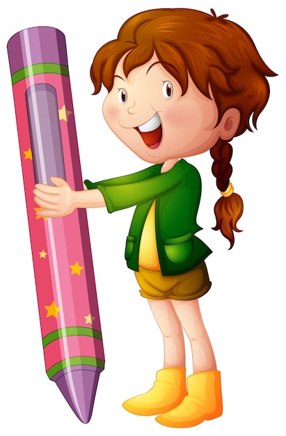 Free Vector girl holding giant crayon