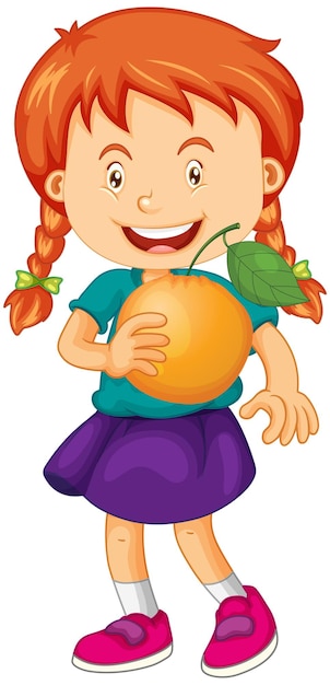 Free Vector a girl holding an orange fruit cartoon character isolated on whi