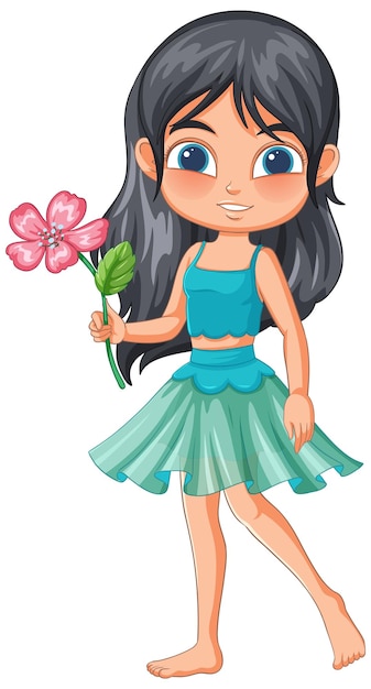 Free Vector girl holding a pink flower