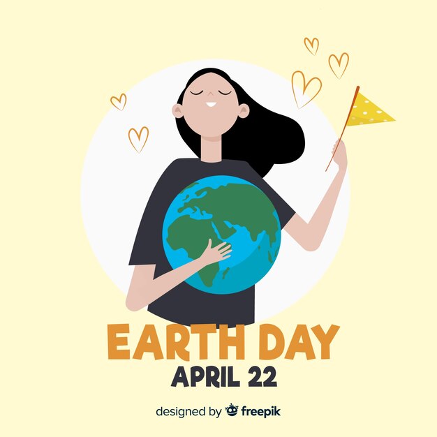 Girl holding planet mother earth day background