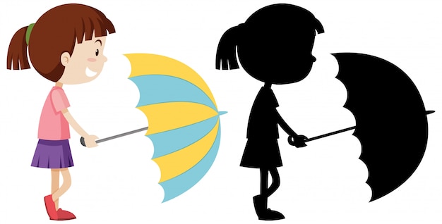 Girl holding umbrella with its silhouette