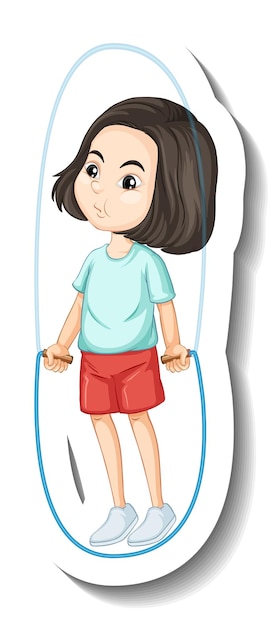 A girl jumping rope cartoon character sticker