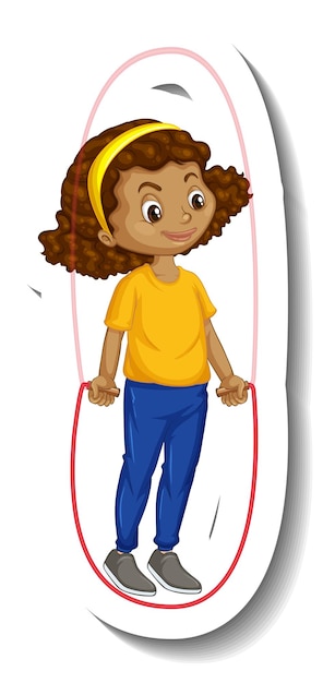 Free Vector a girl jumping rope cartoon character sticker