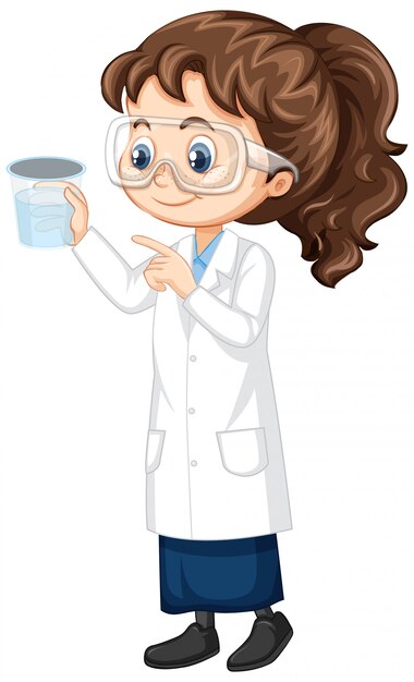 Girl in lab gown on white