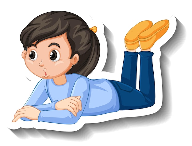 Girl lying down on the ground cartoon sticker