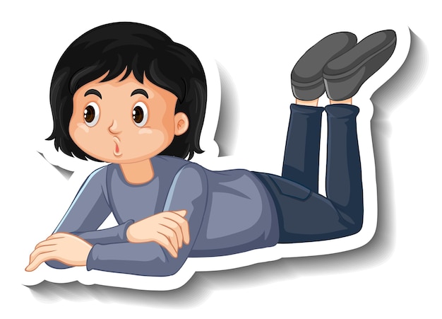 Girl lying down on the ground cartoon sticker