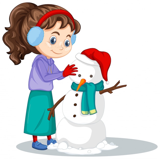 Free Vector girl making snowman isolated