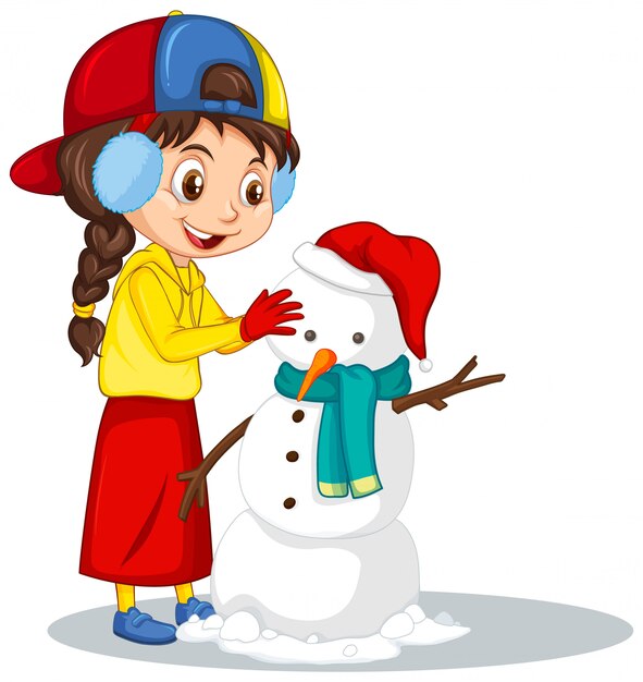 Girl making snowman