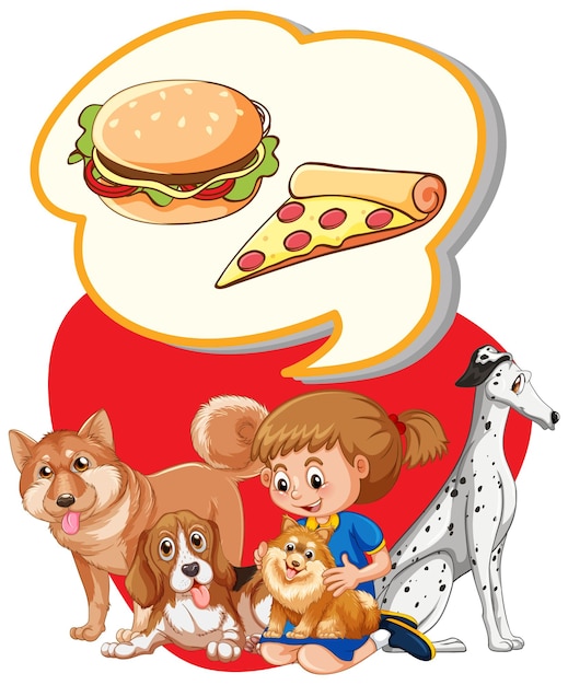 Free Vector girl and many dogs