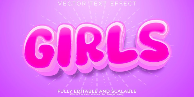 Free vector girl pink text effect editable baby and unicorn text style