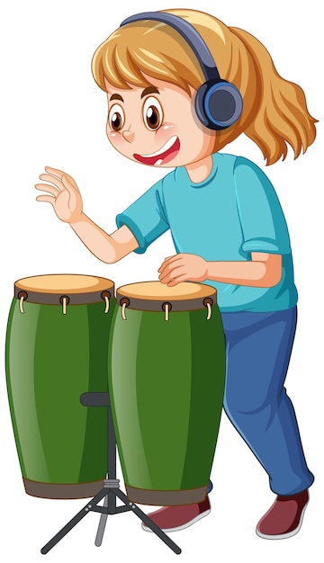 Free Vector a girl playing conga drum musical instrument