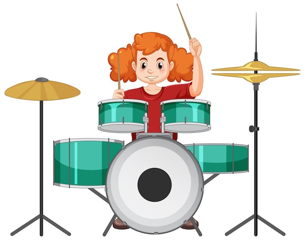 Free Vector a girl playing drum musical instrument