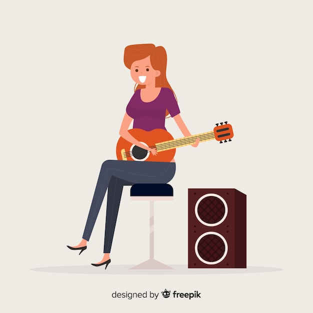 Girl playing the guitar background