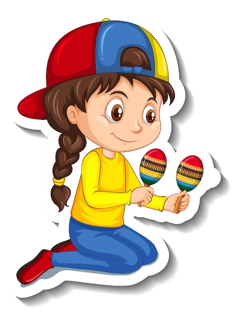 A girl playing maracas cartoon character sticker