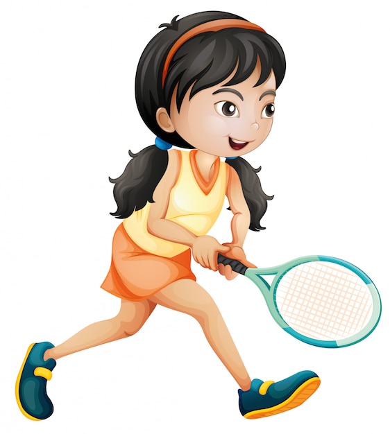 Girl playing tennis white background