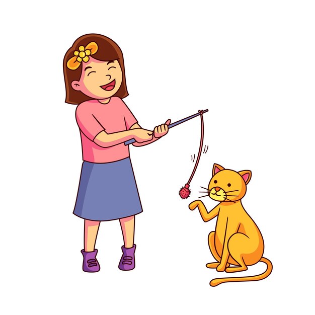 Girl playing with her cat