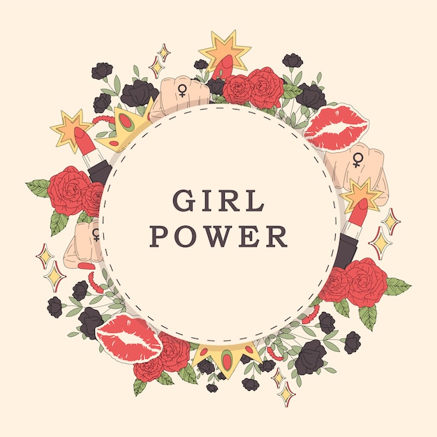 Free Vector girl power flower frame vector