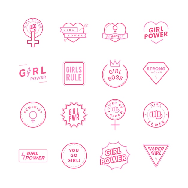 Girl power mixed emblems set illustration