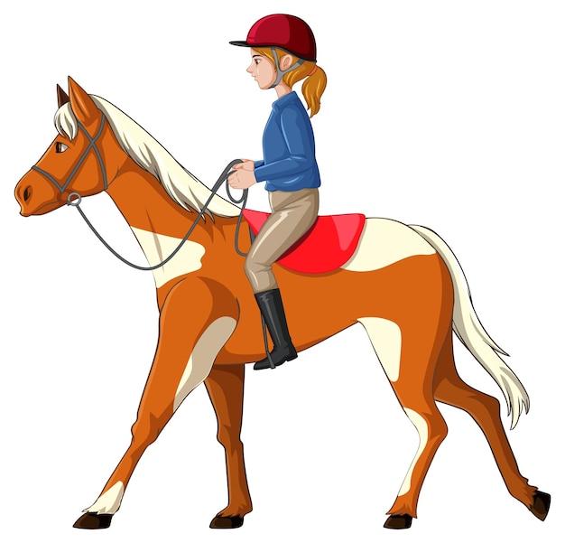 Free Vector a girl riding on a horse on white background