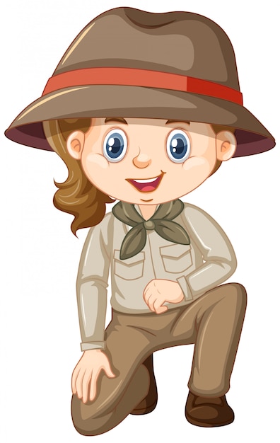 Girl in safari costume on white