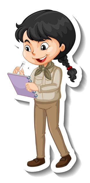 Girl in safari outfit cartoon character sticker