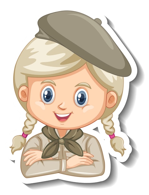 Girl in safari outfit cartoon character sticker