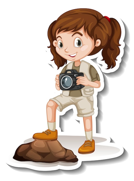 Girl in safari outfit cartoon character sticker