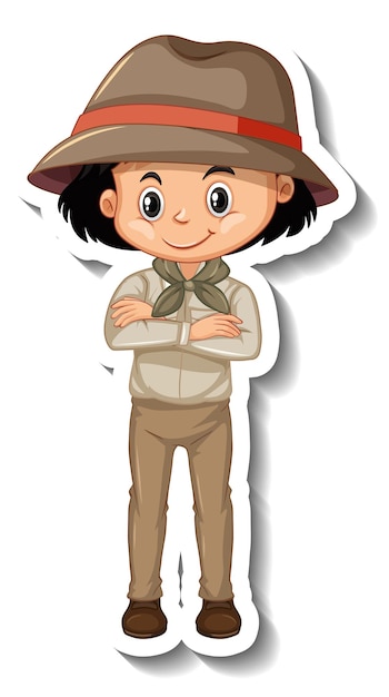 Free Vector girl in safari outfit cartoon character sticker