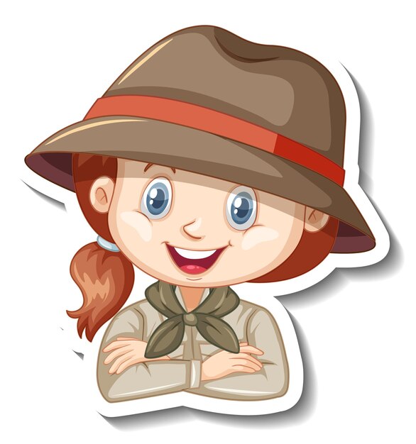 Girl in safari outfit cartoon character sticker