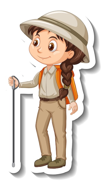 Free Vector girl in safari outfit cartoon character sticker