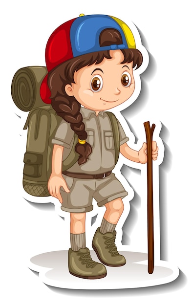 Free Vector girl in safari outfit cartoon character sticker