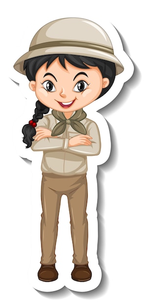 Free Vector girl in safari outfit cartoon character sticker