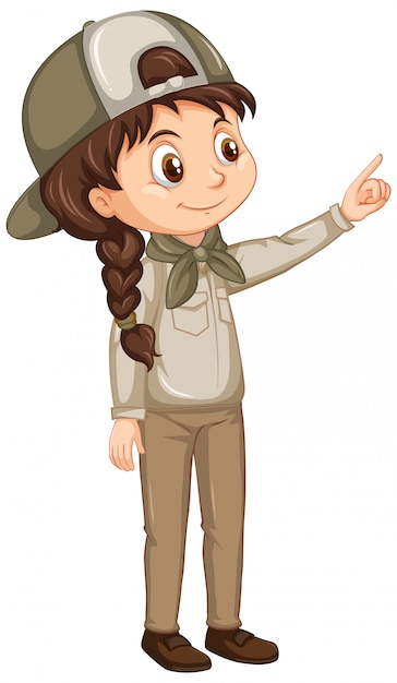 Girl in scout uniform on isolated background