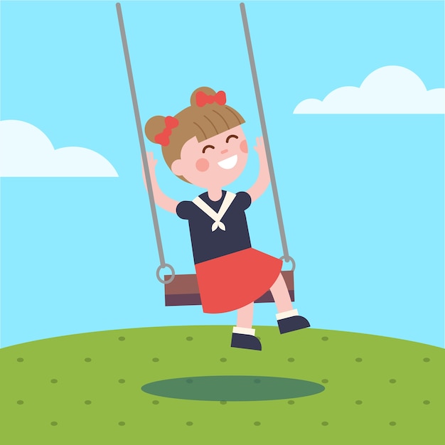 Free Vector girl swinging on a rope swing