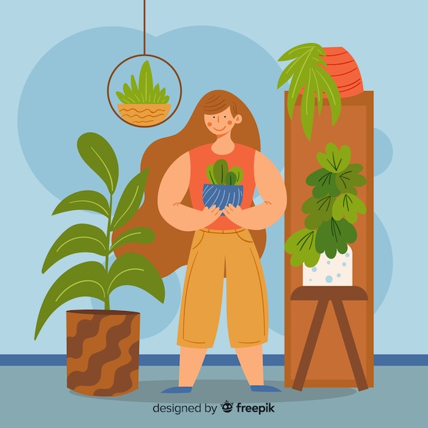 Free vector girl taking care of plants