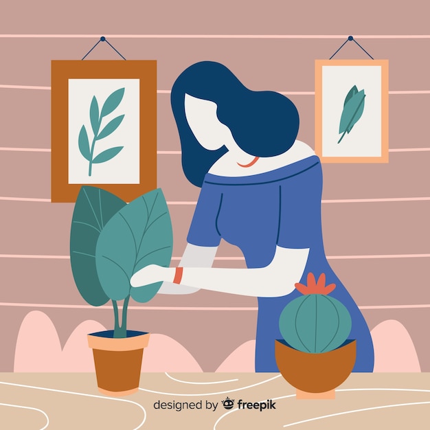 Girl taking care of plants