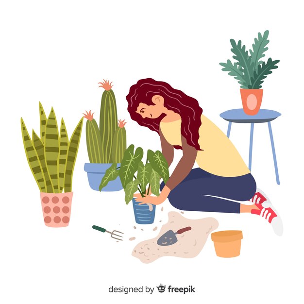 Girl taking care of plants