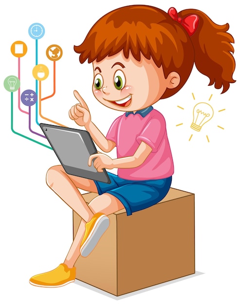 A girl using tablet for distance learning online