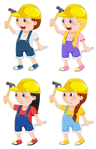 Free vector a girl wearing helmet holding hammer