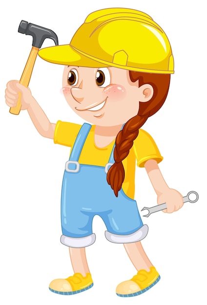 A girl wearing helmet holding hammer