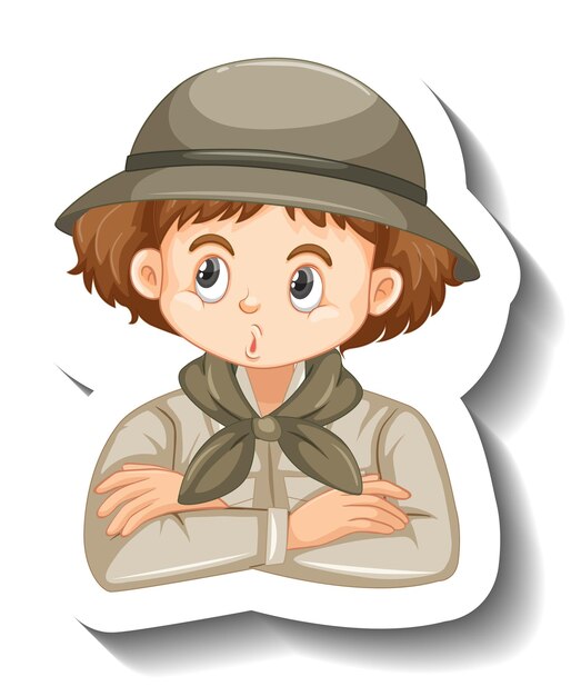 Girl wearing safari outfit cartoon character sticker