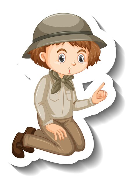 Girl wearing safari outfit cartoon character sticker