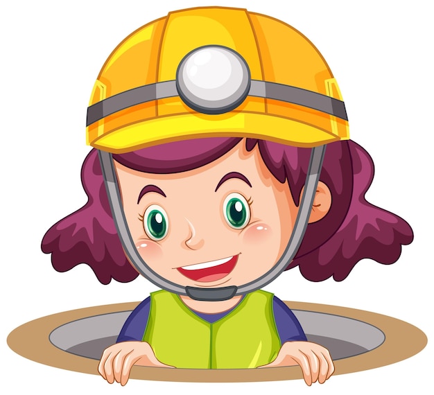 Free Vector girl wearing safety hat in the hole