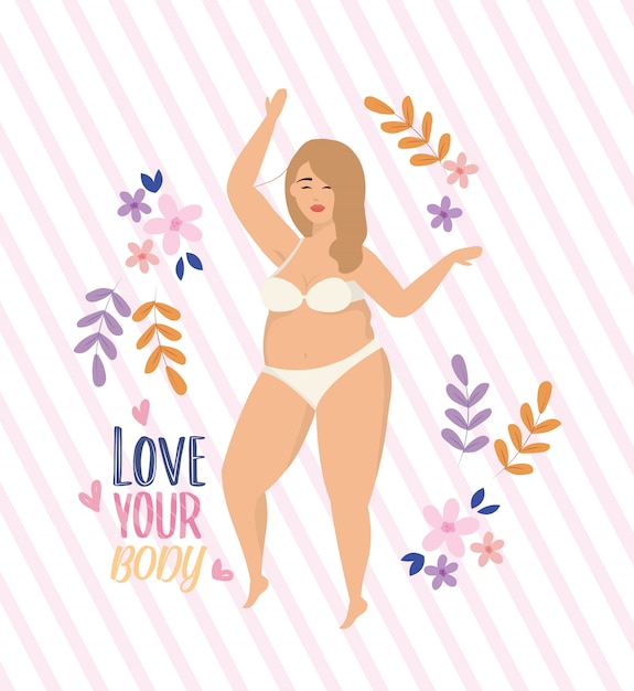 Free Vector girl wearing underclothes with branches plants and flowers