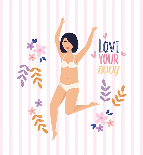 Free Vector girl wearing underclothes with hands up and plants