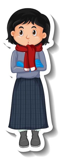 A girl wearing winter outfit cartoon sticker