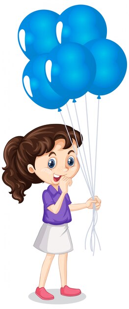 Girl with blue balloons on isolated