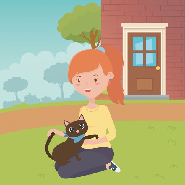 Girl with cat cartoon design